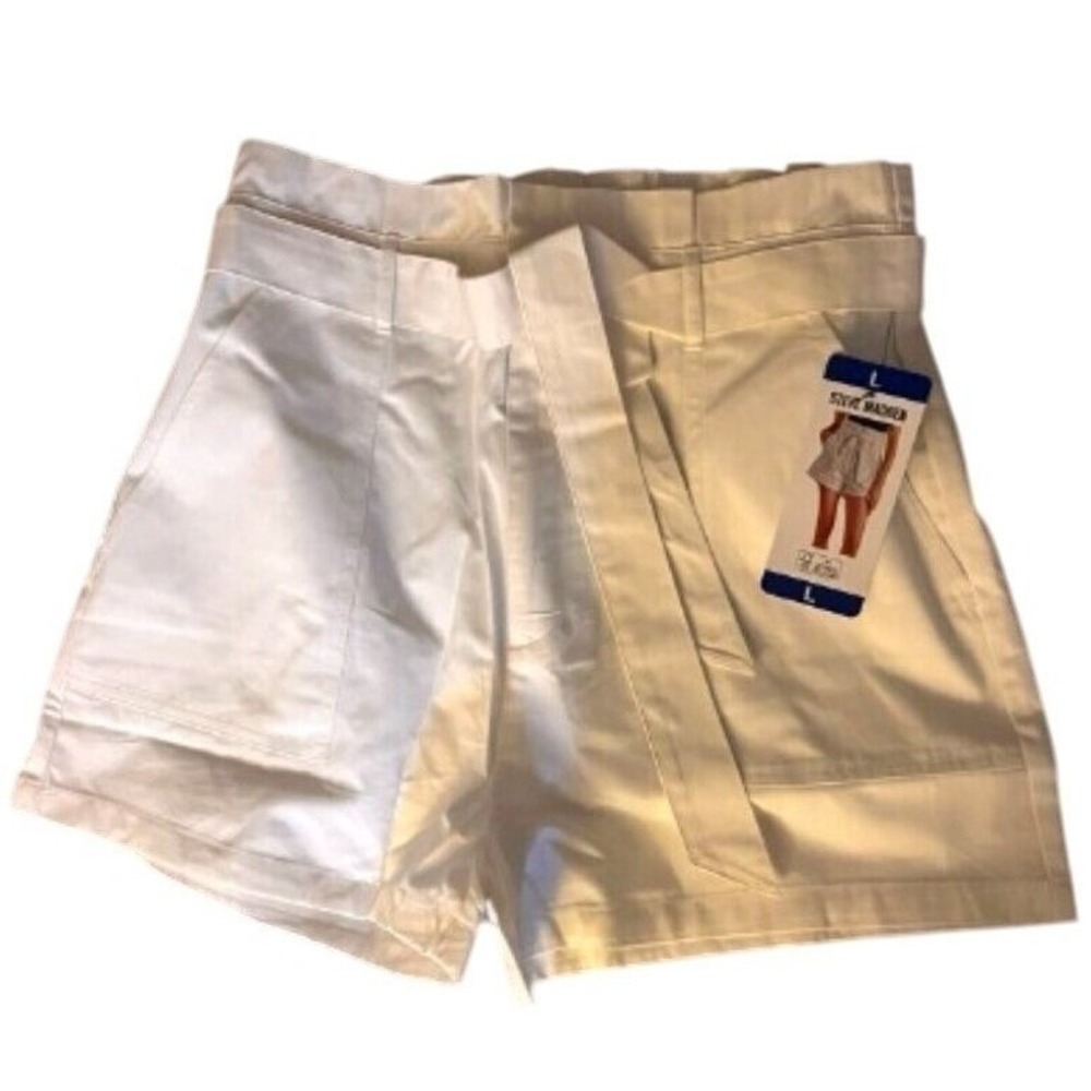 Steve Madden Shorts Womens L Paperbag Waist White Belted‎ Cotton NEW